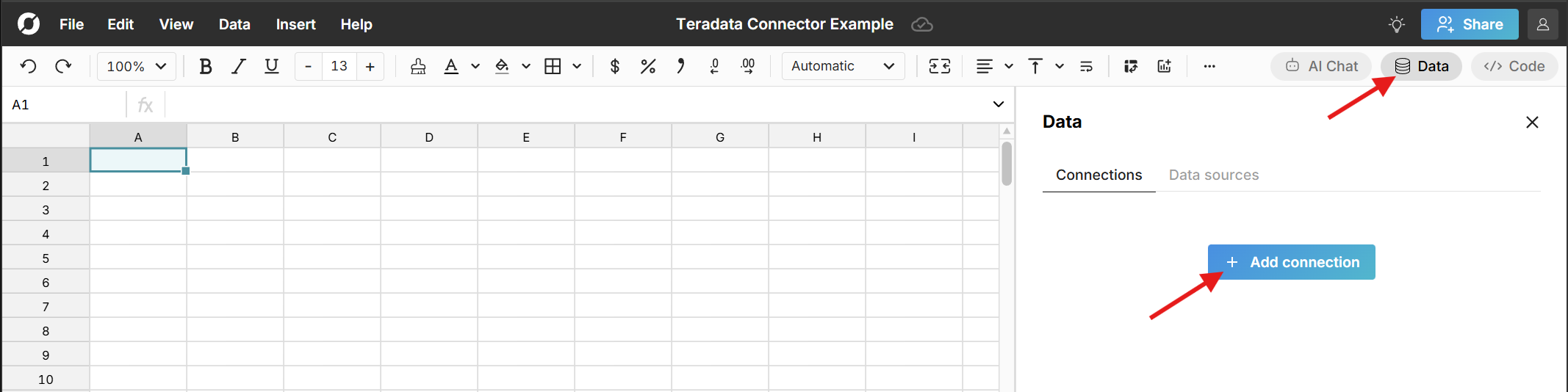 connect spreadsheet to teradata
