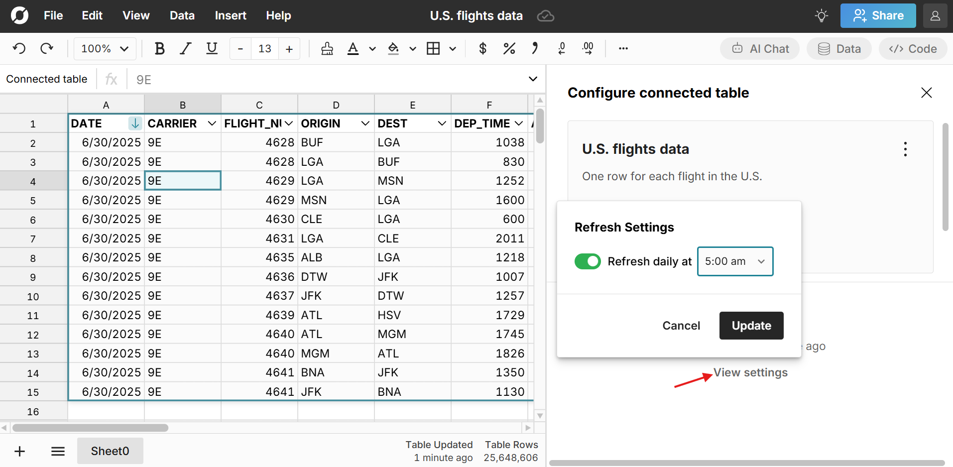 automate data source updates in spreadsheet
