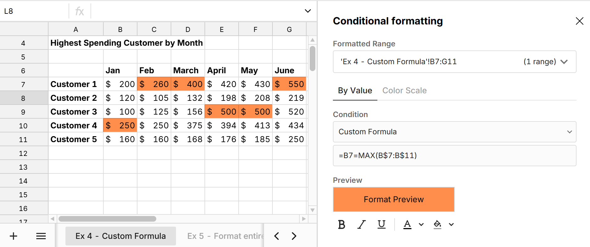 conditional formatting custom formulas
