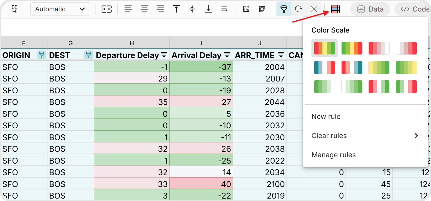 conditional formatting in spreadsheet