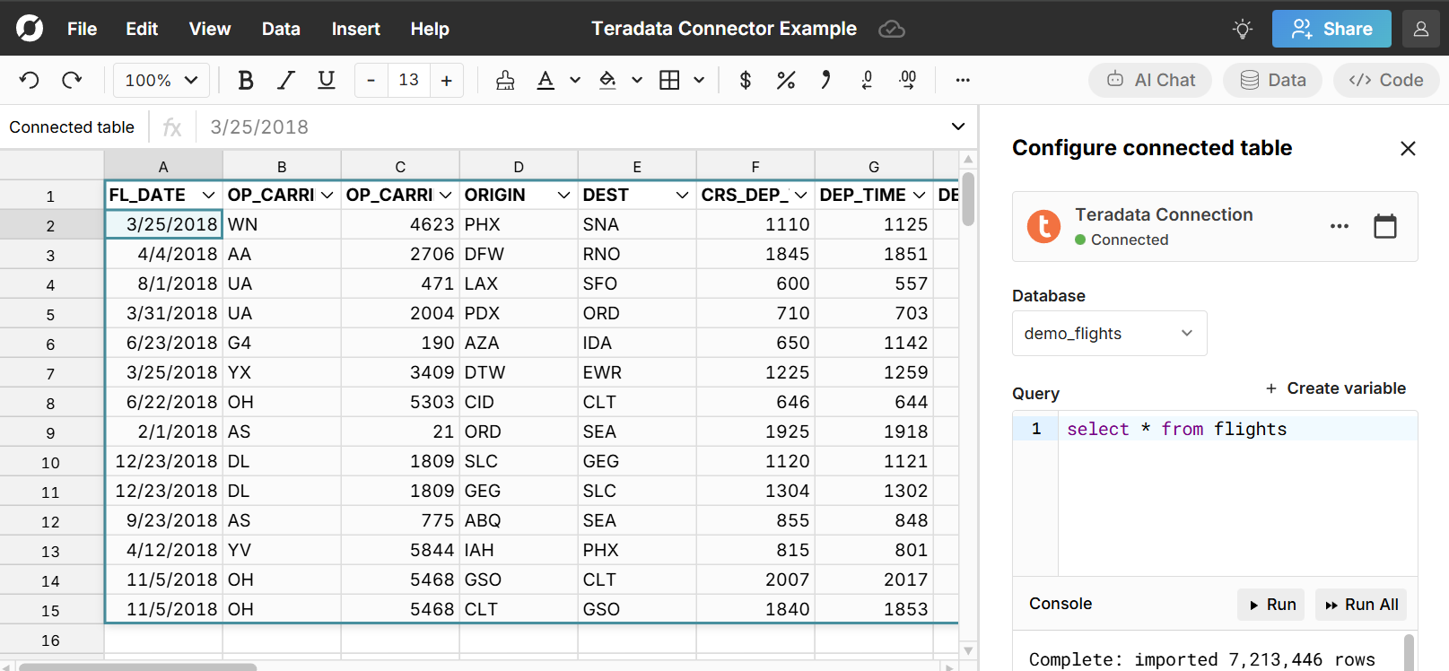 import teradata data to your spreadsheet