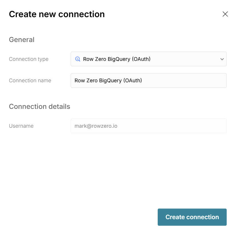 Add BigQuery connection in Row Zero