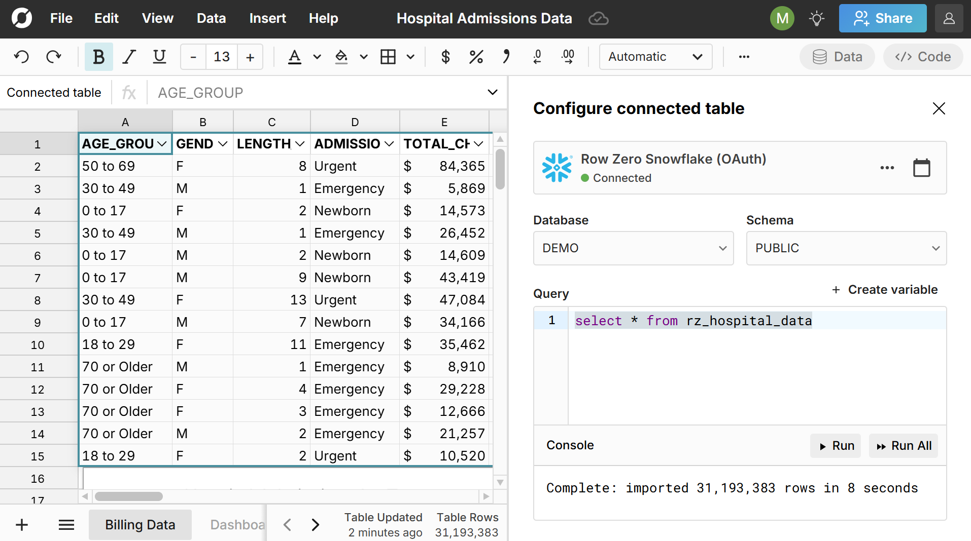 connected spreadsheet of health data