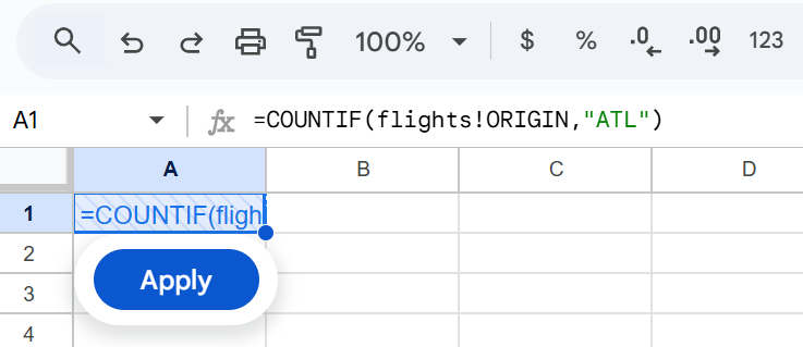 bigquery connected sheets function example