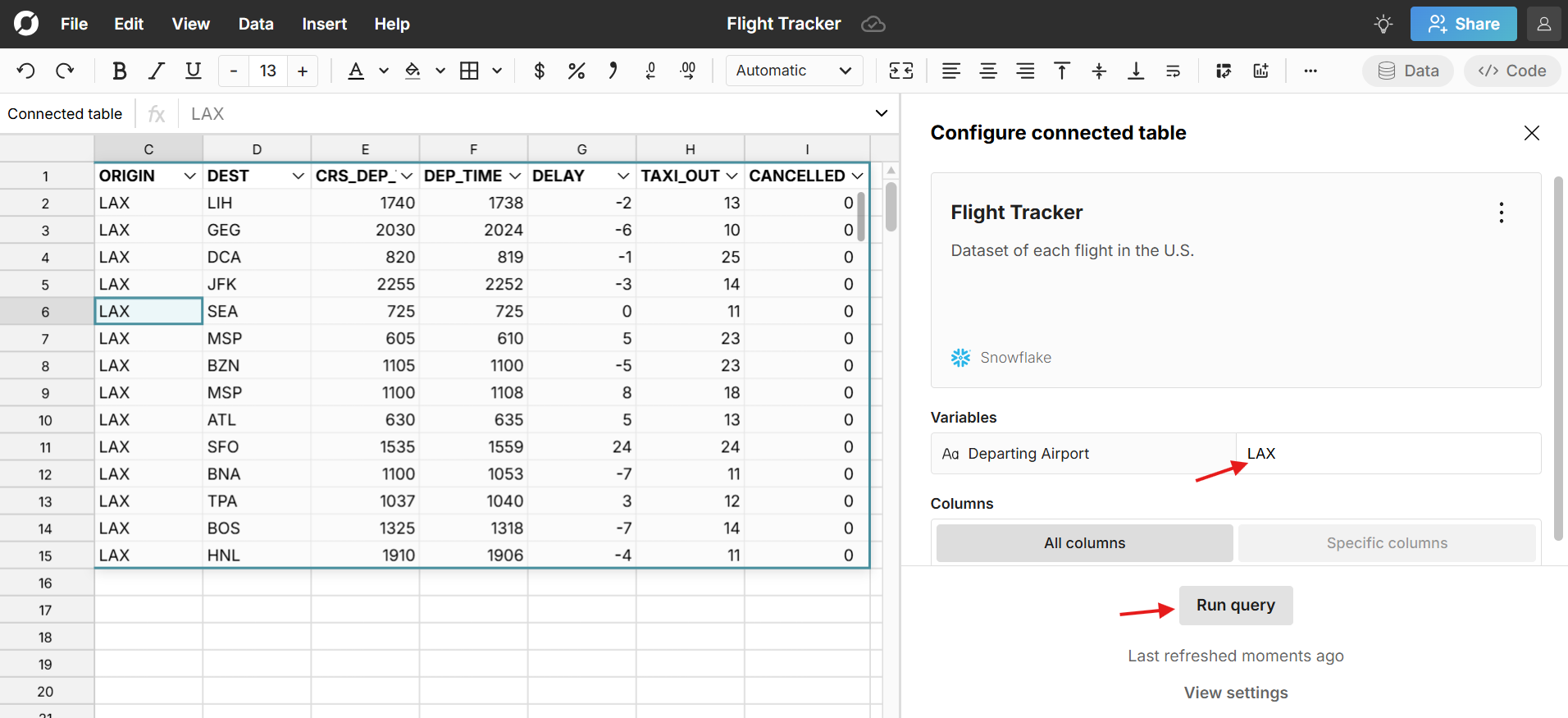 edit spreadsheet by changing query variable