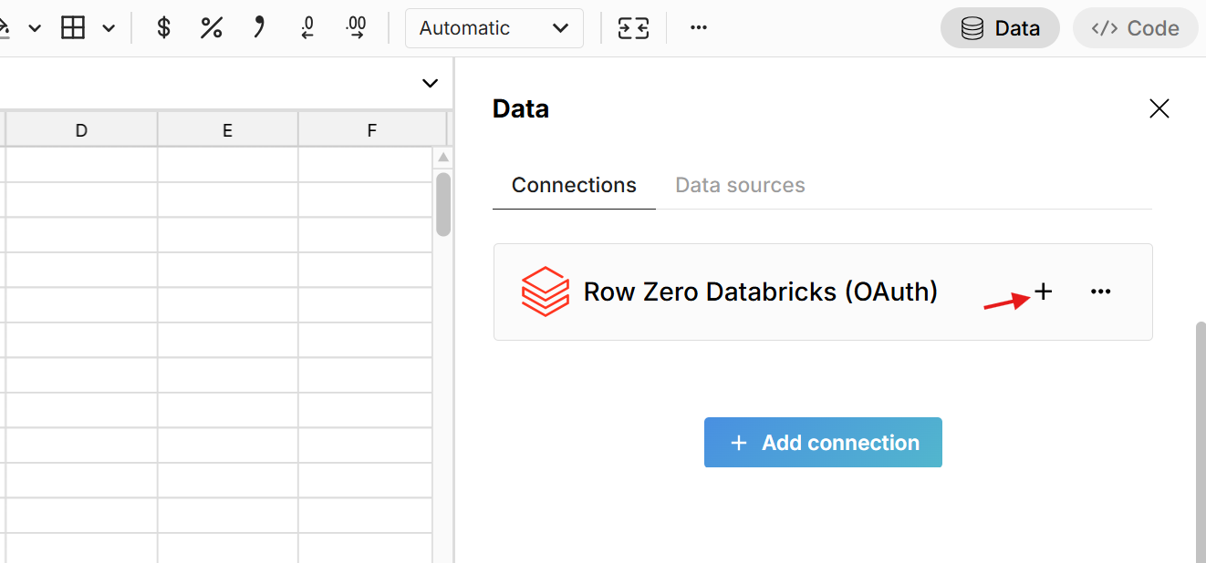 add databricks connected table to spreadsheet