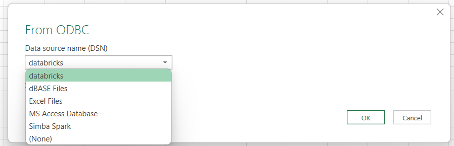 Excel From ODBC menu