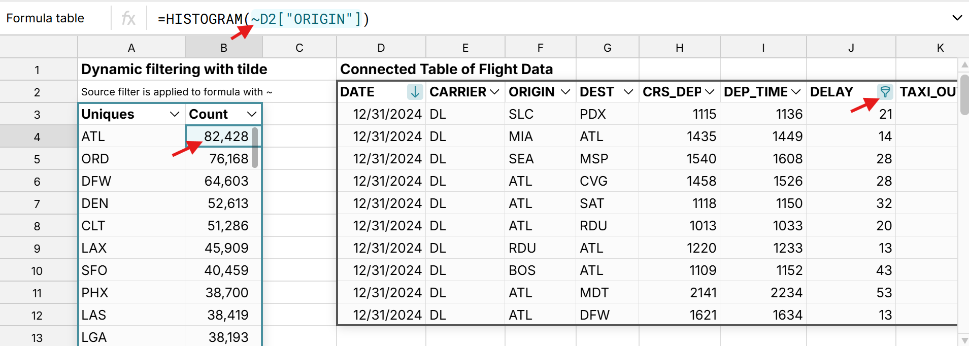 automatically filter formulas in spreadsheet