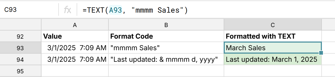 format dynamic dashboard labels with TEXT function