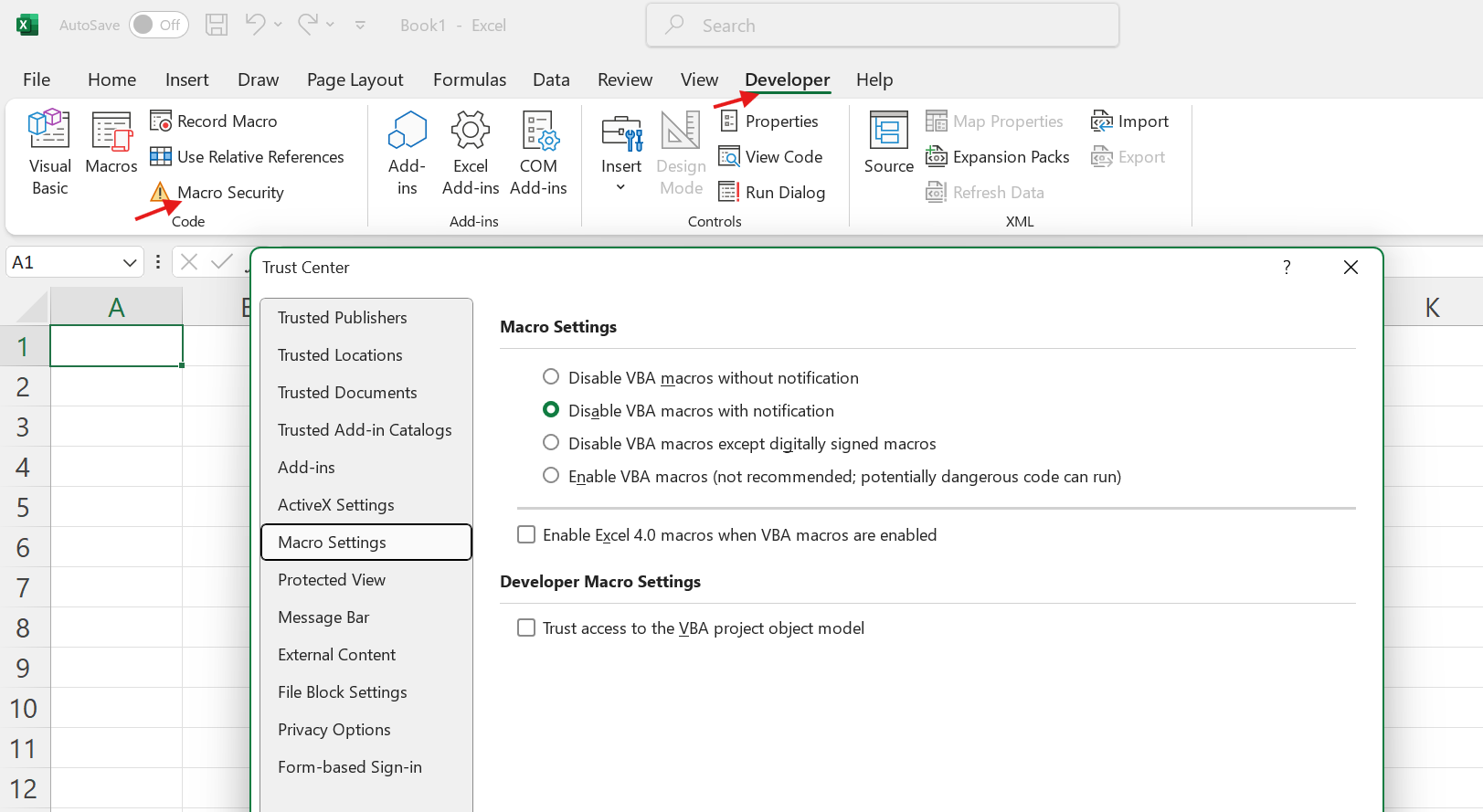 excel macro security settings