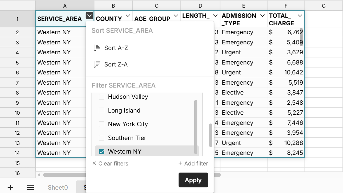 filter snowflake data in spreadsheet