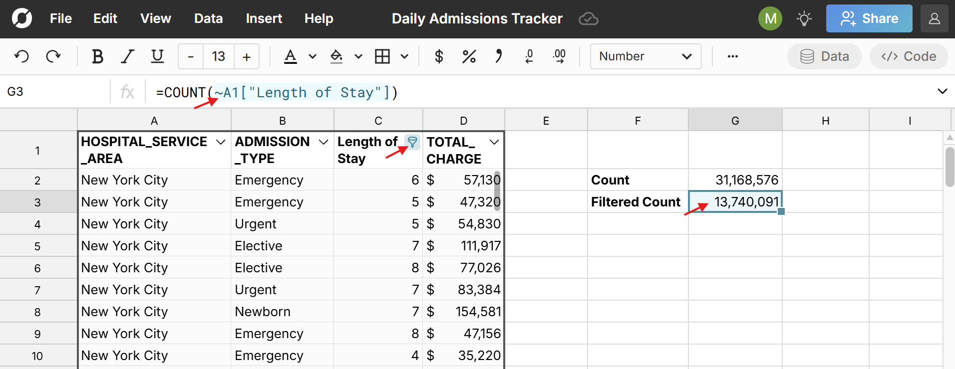 dynamically filter formulas when filtering source data in the spreadsheet