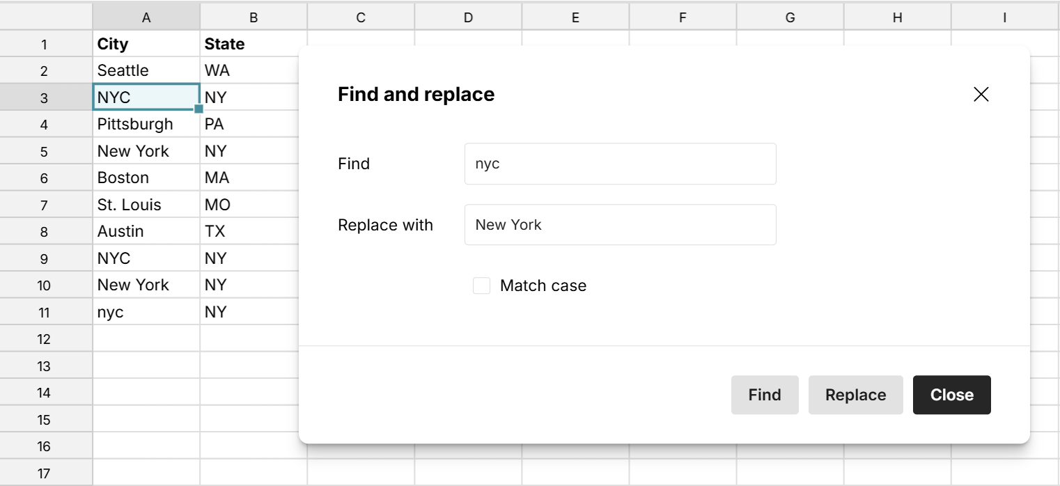clean data with find and replace