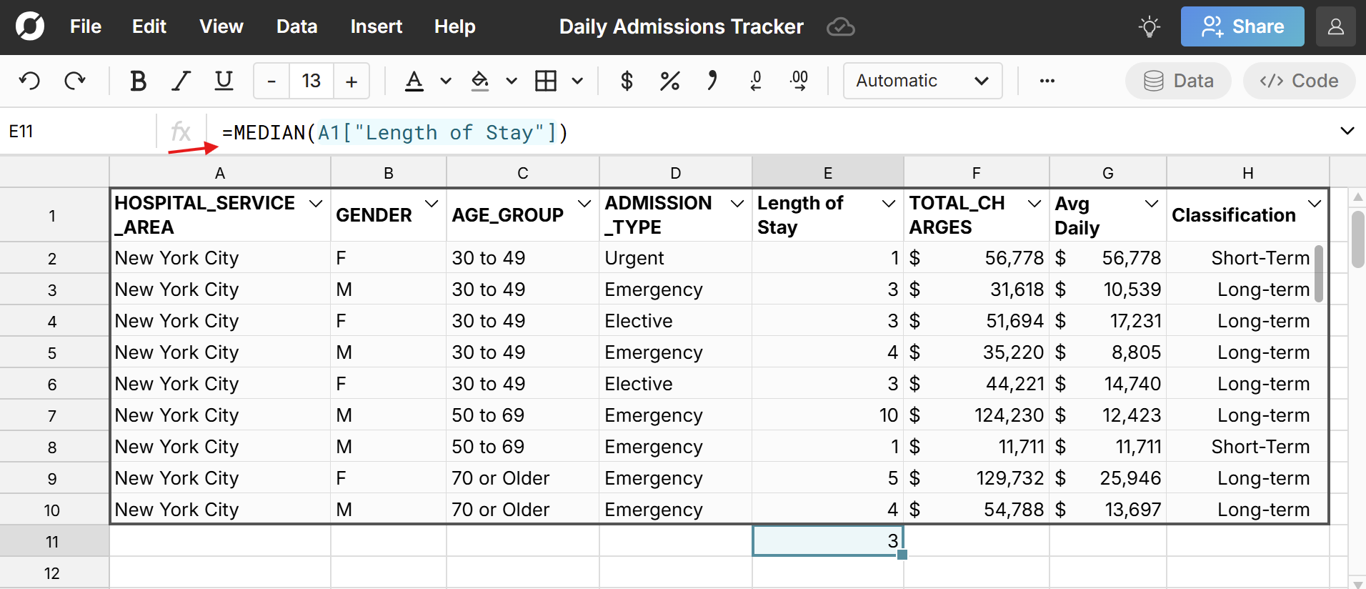 spreadsheet formula referencing data table