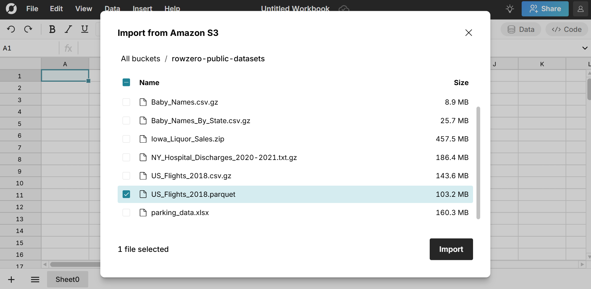 open s3 parquet file in spreadsheet