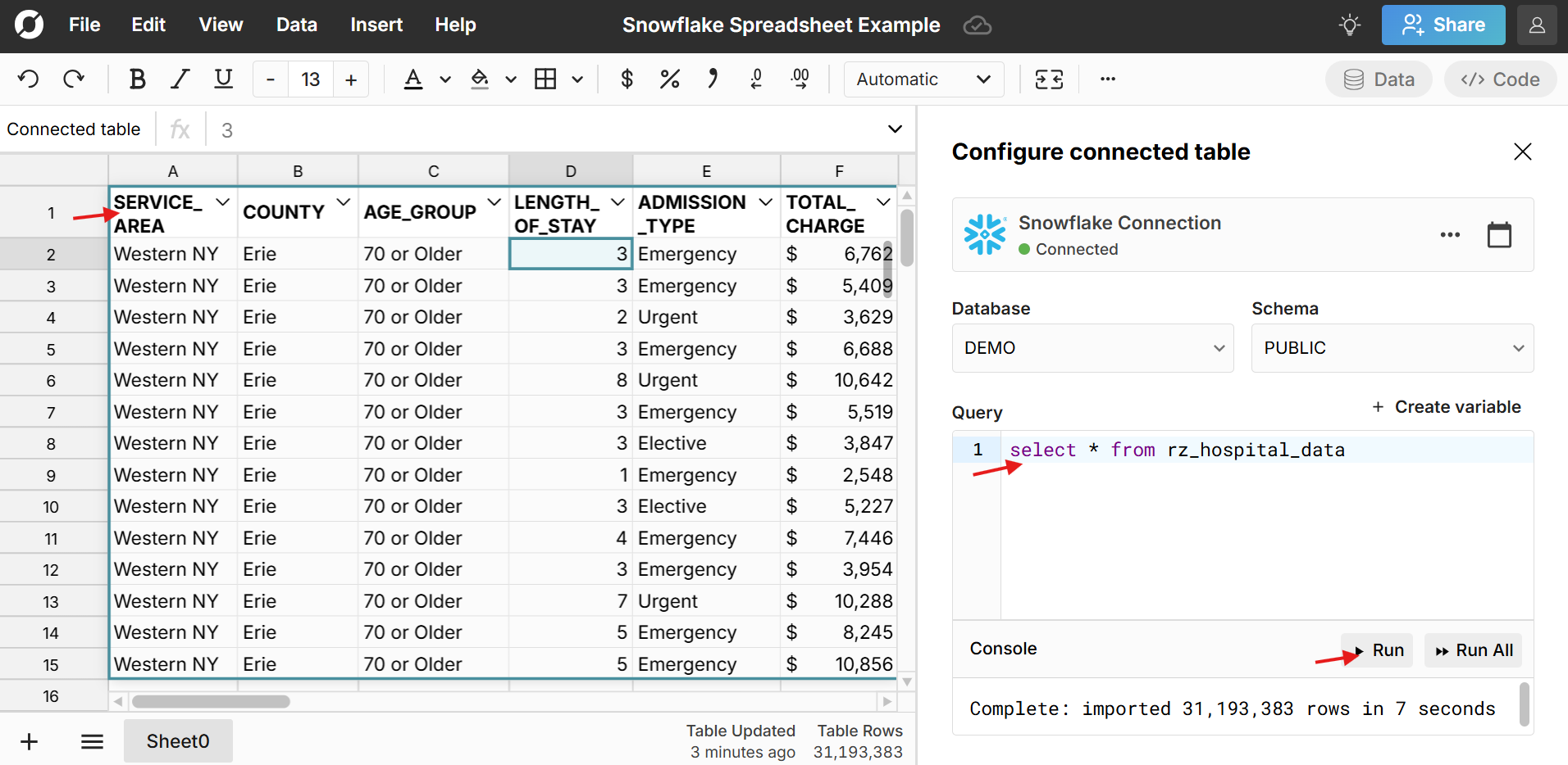 import Snowflake data to your spreadsheet
