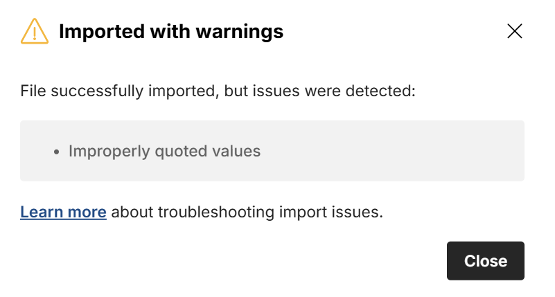 csv import warning