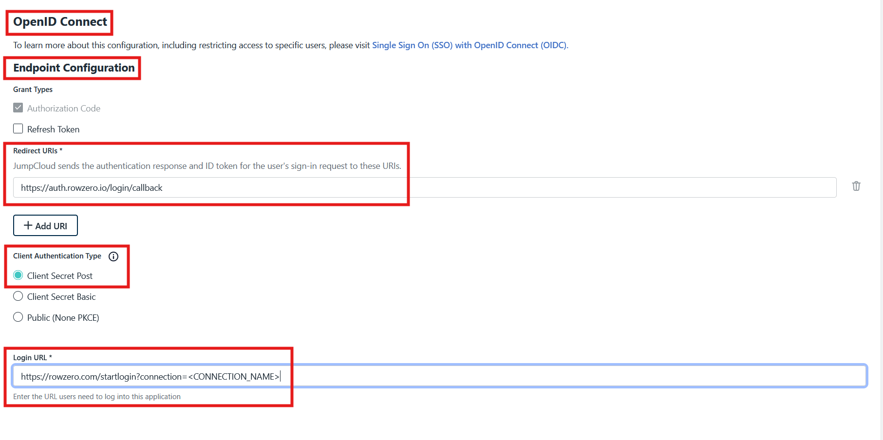 sso oidc endpoint configuration