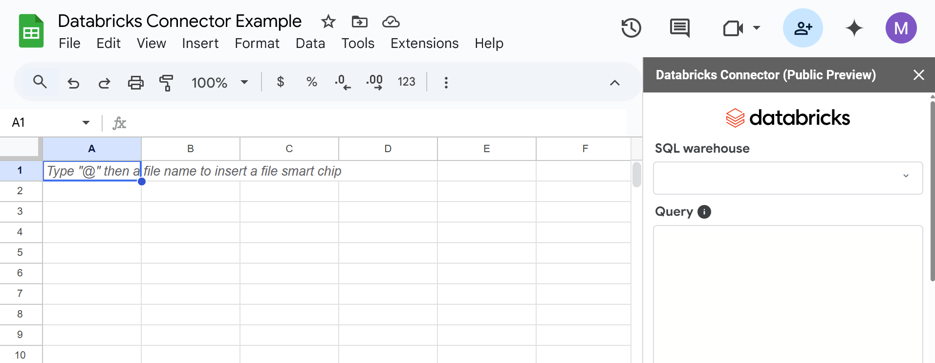 Databricks sidebar in Google Sheets