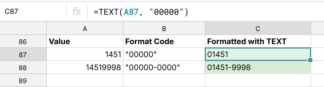 how to maintain leading zeros in ZIP codes in spreadsheet