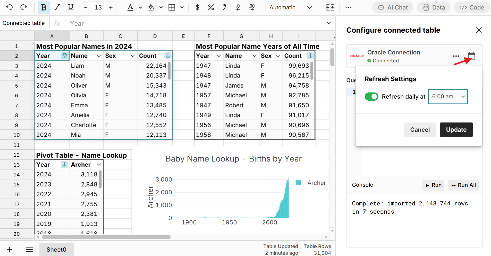 automate oracle spreadsheet updates