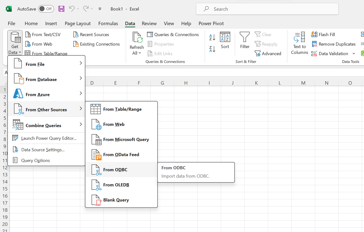 Import to Excel from ODBC