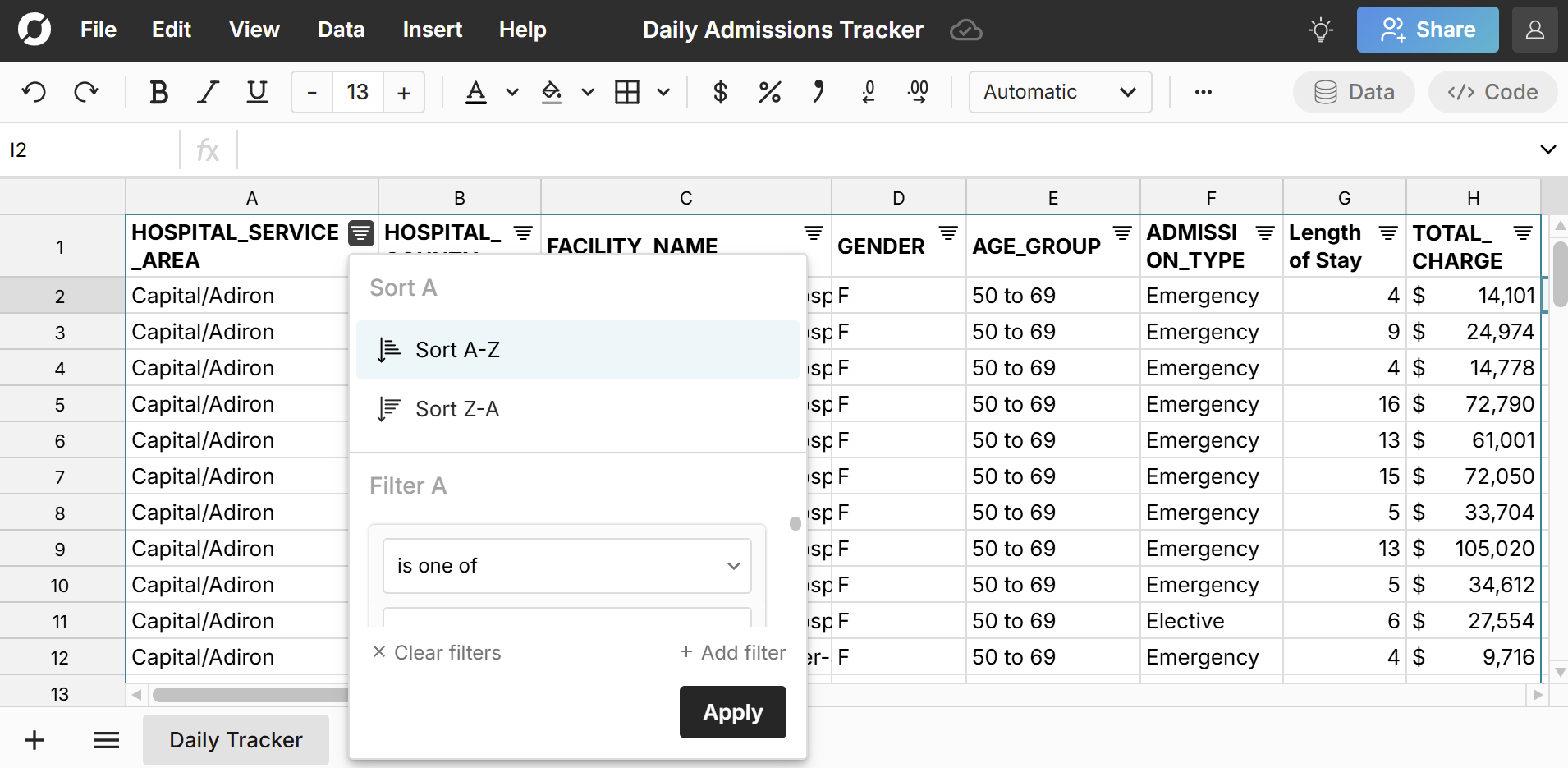 sort filtered range in spreadsheet